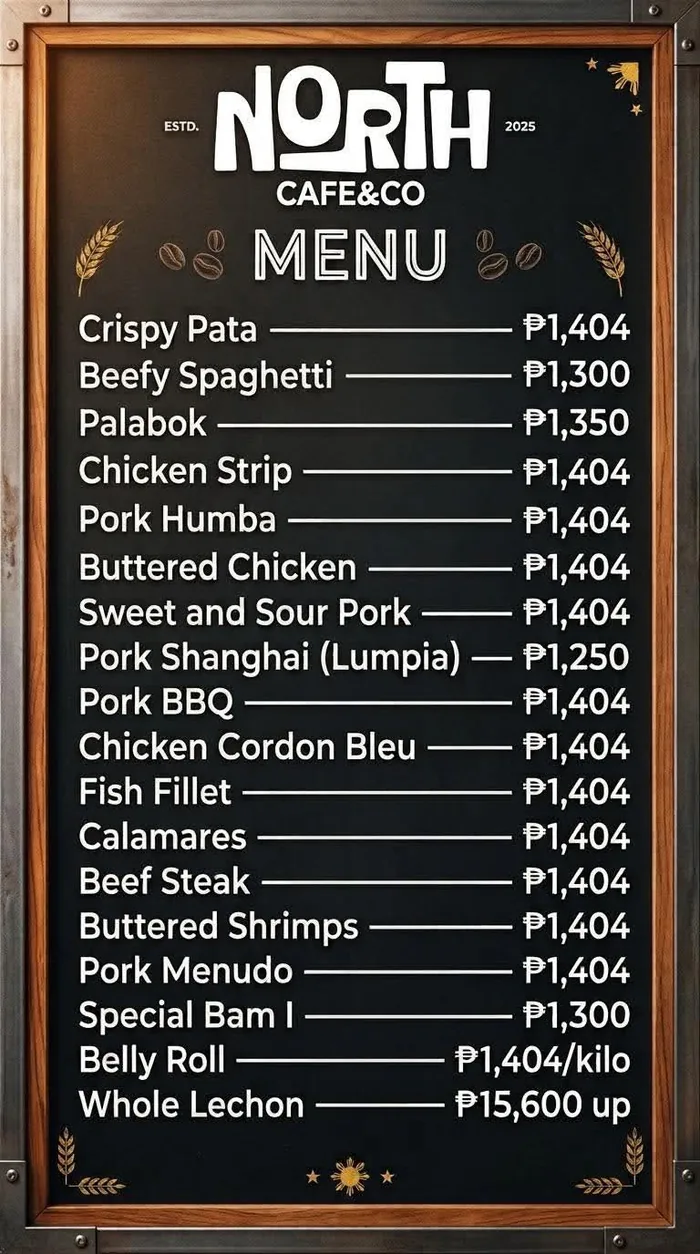 North Café & Co catering menu board